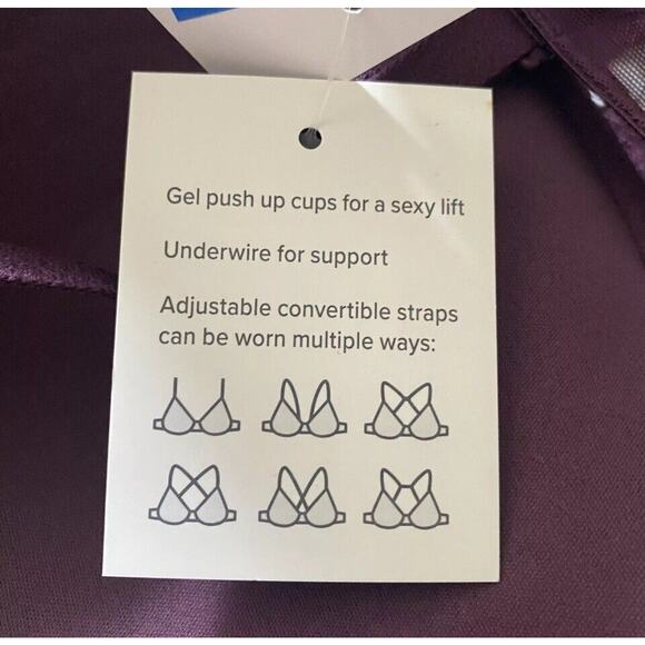 Parisian Intimates Bra PUSH-UP CONVERTIBLE UNDERWIRE PLUNGE BURGUNDY 32D NWT - Picture 2 of 4